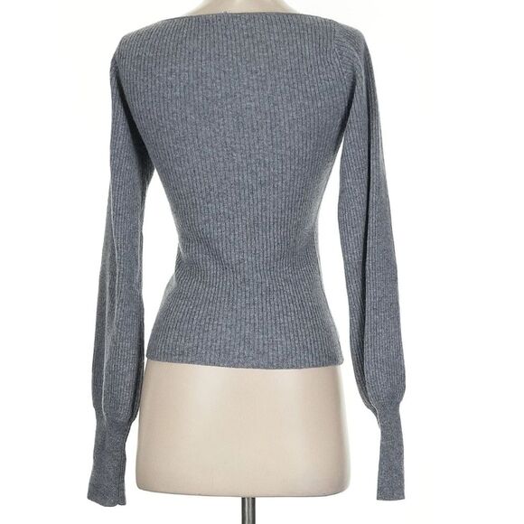 Reformation Hart Cashmere Sweater Grey ribbed Balloon Sleeve Small - Picture 3 of 8